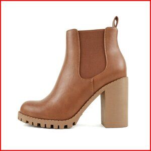 Women's Ankle Boots with Lug Sole Elastic Gore Chunky Heel